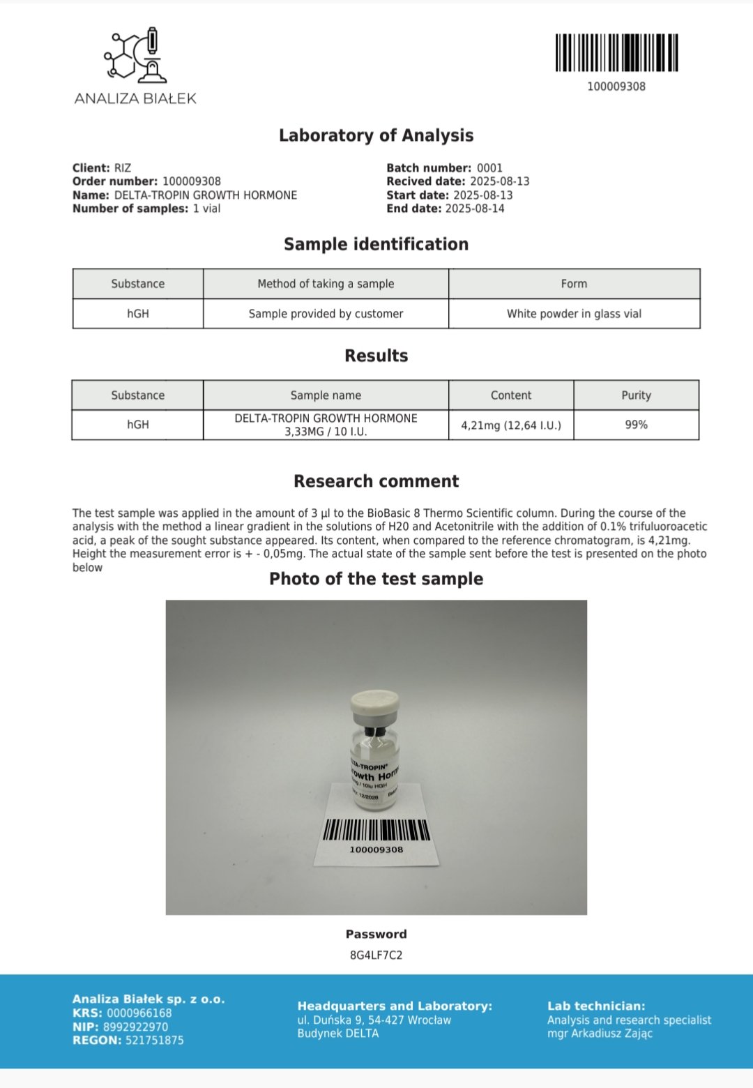 Deltatropin HGH - 100iu - Delta Pharma - Analiza Bialek Certified - Image 2